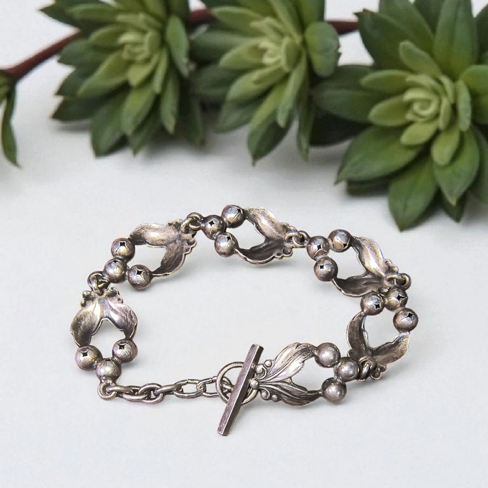 Vintage Danish Designer Niels Erik From Sterling Silver Link Toggle Bracelet